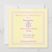 LEMON YELLOW PINK STRIPE ANGEL BABY SHOWER KAART (Achterkant)