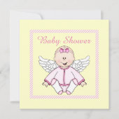 LEMON YELLOW PINK STRIPE ANGEL BABY SHOWER KAART (Voorkant)