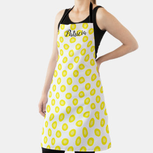 Lemon Yellow Polka Dots aangepaste naam kleurrijke Schort