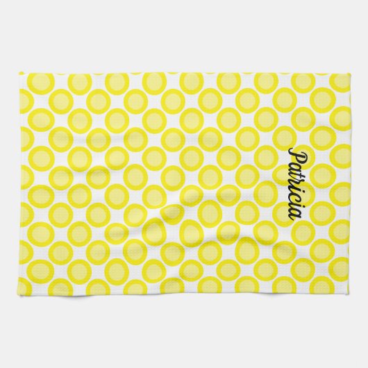 Lemon Yellow Polka Dots Custom Name Summer Herfst Theedoek (Horizontaal)