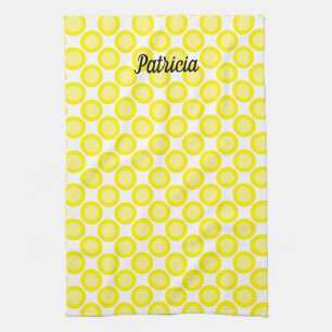 Lemon Yellow Polka Dots Custom Name Summer Herfst Theedoek