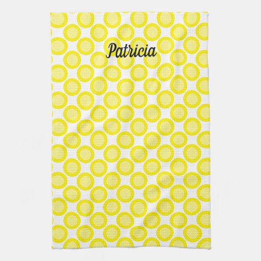 Lemon Yellow Polka Dots Custom Name Summer Herfst Theedoek (Verticaal)
