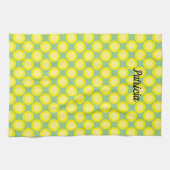 Lemon Yellow Polka Dots Sage Green Custom Name Theedoek (Horizontaal)