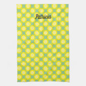 Lemon Yellow Polka Dots Sage Green Custom Name Theedoek (Verticaal)