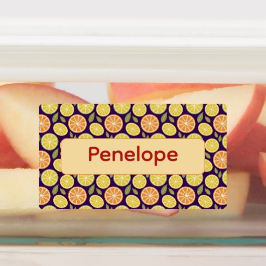 Lemon yellow purple pattern Labels with name (Aangebracht)