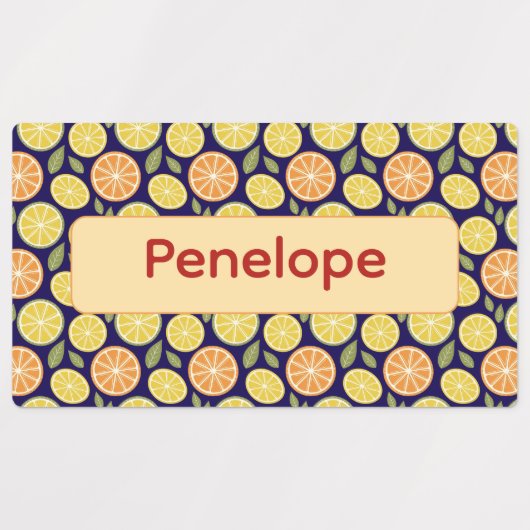 Lemon yellow purple pattern Labels with name (Design 2)