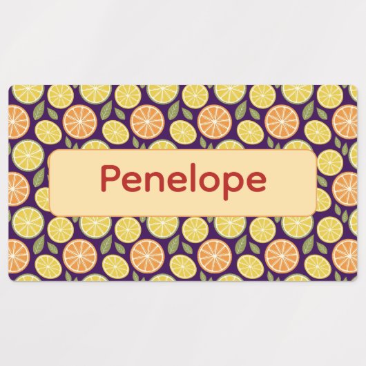 Lemon yellow purple pattern Labels with name (Design 1)
