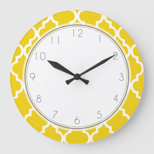 Lemon Yellow Quatrefoil Patroon Grote Klok (Voorkant)