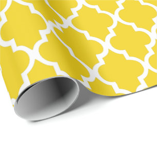 Lemon Yellow Quatrefoil Tiles Pattern Cadeaupapier