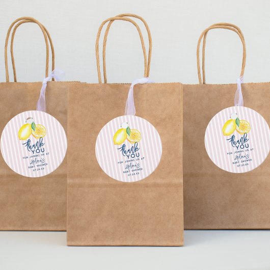 Lemon Yellow Retro Modern Baby shower Dank u Bedankjes Labels