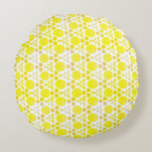 Lemon Yellow Retro Patroon Rond Kussen