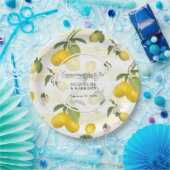 Lemon Yellow Stripe Citrus Floral Engagement Party Papieren Bordje (Feest)