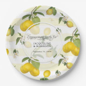 Lemon Yellow Stripe Citrus Floral Engagement Party Papieren Bordje (Voorkant)