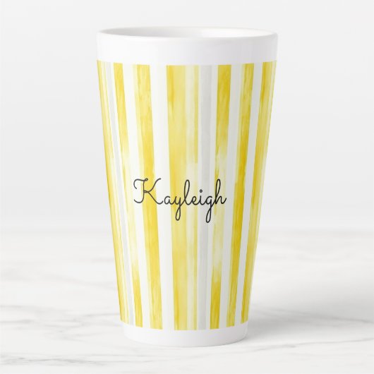 Lemon Yellow Stripes  Latte Mok (Voorkant)