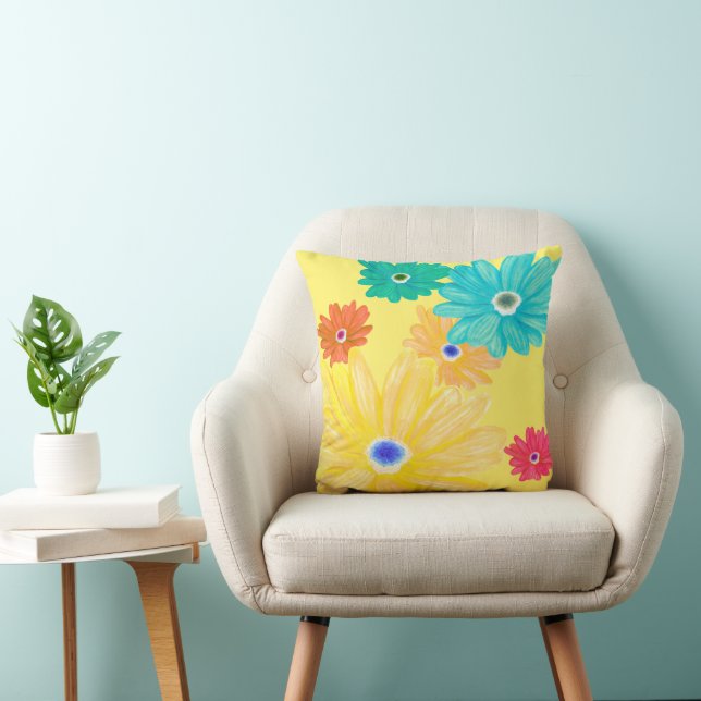 Lemon Yellow Summer Floral Kussen (Stoel)