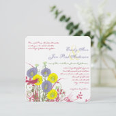 Lemon Yellow Violet Deep Pink Wild Flower Wedding Kaart (Staand voorkant)
