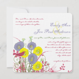 Lemon Yellow Violet Deep Pink Wild Flower Wedding Kaart