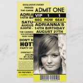 Lemon Yellow VIP Photo Ticket Birthday Party Kaart (Voorkant / Achterkant)