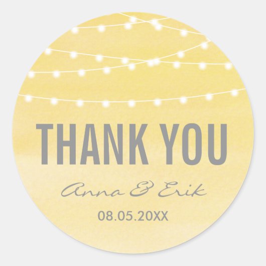 Lemon Yellow Waterverf String Lights Ronde Sticker (Voorkant)