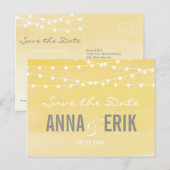 Lemon Yellow Waterverf stringlights Save the Date Aankondigingskaart (Voorkant / Achterkant)