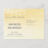 Lemon Yellow Waterverf stringlights Save the Date Aankondigingskaart (Achterkant)