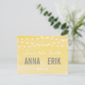 Lemon Yellow Waterverf stringlights Save the Date Aankondigingskaart (Staand voorkant)
