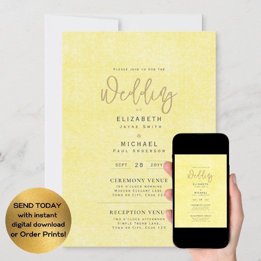 Lemon Yellow Wedding Instant Digital Download Kaart