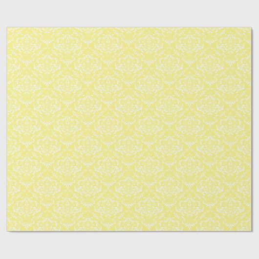 Lemon Yellow White Damask Pattern Cadeaupapier (Vlak)