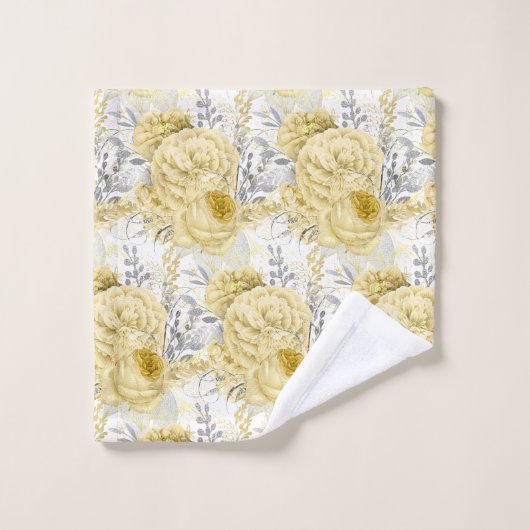 LEMON YELLOW WHITE FLORAL BATHROOM TOWEL SET BAD HANDDOEK (Wasdoekje)