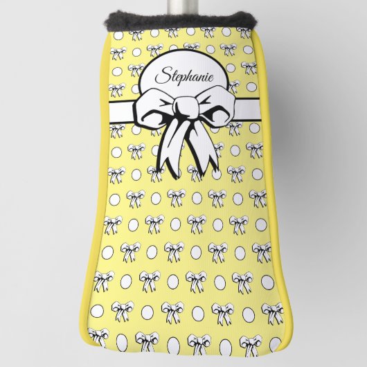 Lemon Yellow White Polka Dots Bows Gepersonaliseer Golfheadcover (Draai 90)