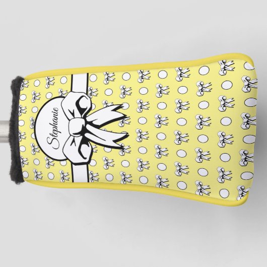 Lemon Yellow White Polka Dots Bows Gepersonaliseer Golfheadcover (Voorkant)