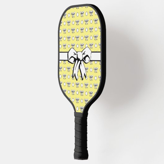 Lemon Yellow White Polka Dots Bows Pickleball Paddle (Links)