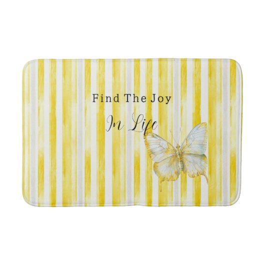 Lemon Yellow White Stripes Butterfly Find Joy Badmat (Voorkant)