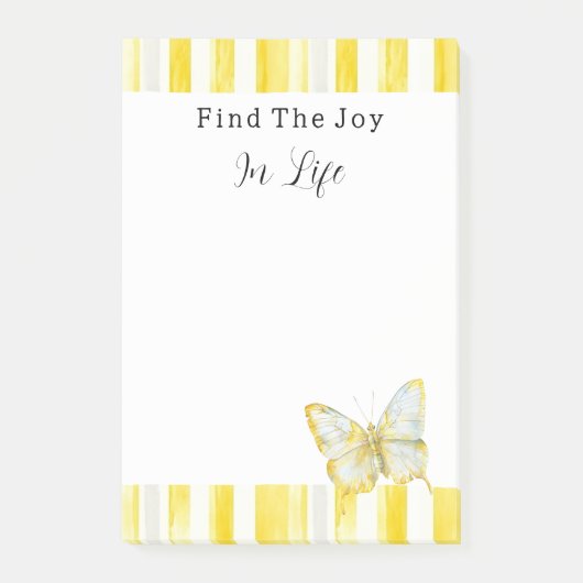Lemon Yellow White Stripes Butterfly Joy Post-it® Notes (Voorkant)