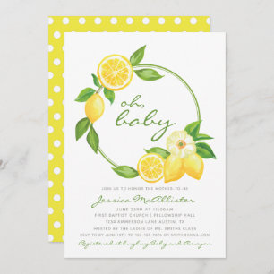Lemon Yellow Wreath Citrus Polkadot Baby shower Kaart