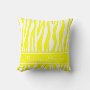 Lemon Yellow Zebra Print met aangepaste tekst Kussen