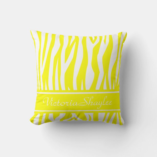 Lemon Yellow Zebra Print met aangepaste tekst Kussen (Voorkant)