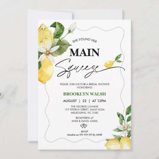 Lemon Ze vond haar belangrijkste Squeeze Vrijgezel Kaart (Voorkant)