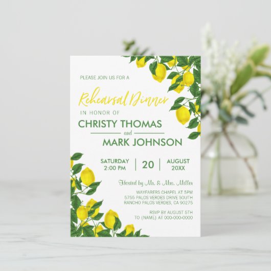 Lemon Zomer Repetitie Diner Invite Kaart (Staand voorkant)