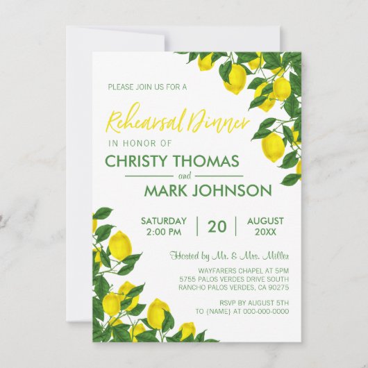 Lemon Zomer Repetitie Diner Invite Kaart (Voorkant)