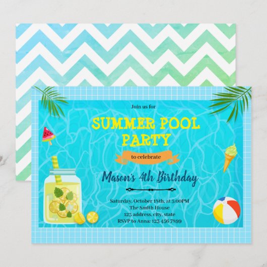 Lemon zomer zwembad party uitnodiging (Voorkant / Achterkant)