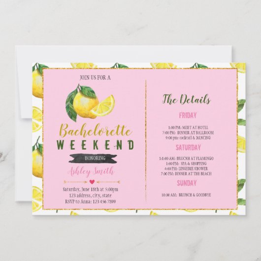 Lemonade bachelorette Itinerary nodigde uit Kaart (Voorkant)