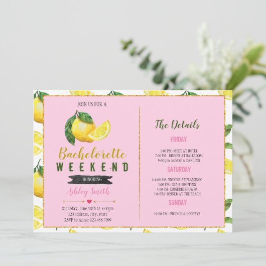 Lemonade bachelorette Itinerary nodigde uit Kaart (Staand voorkant)