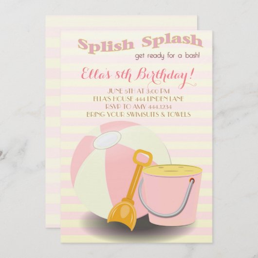 Lemonade Beach Pool Birthday Party-uitnodigingen Kaart (Voorkant / Achterkant)