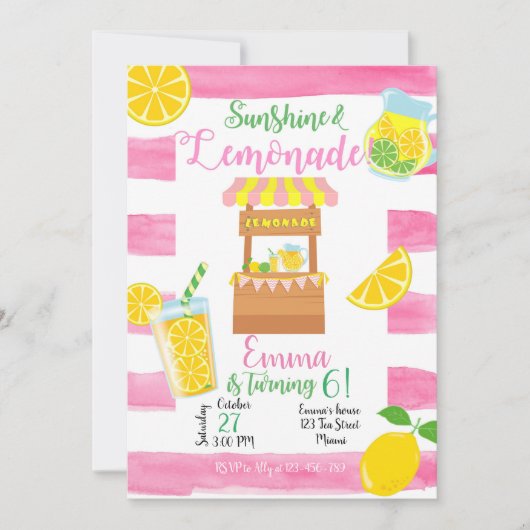 Lemonade Birthday Invitation, Lemonade Invitation Kaart (Voorkant)