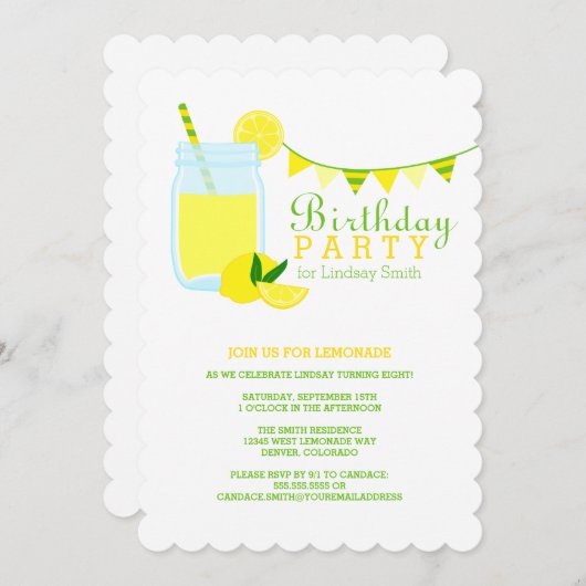 Lemonade Birthday Party Kaart (Voorkant / Achterkant)