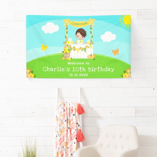 Lemonade Bruin Haar Jongen Verjaardag Welkom Spandoek (Insitu)