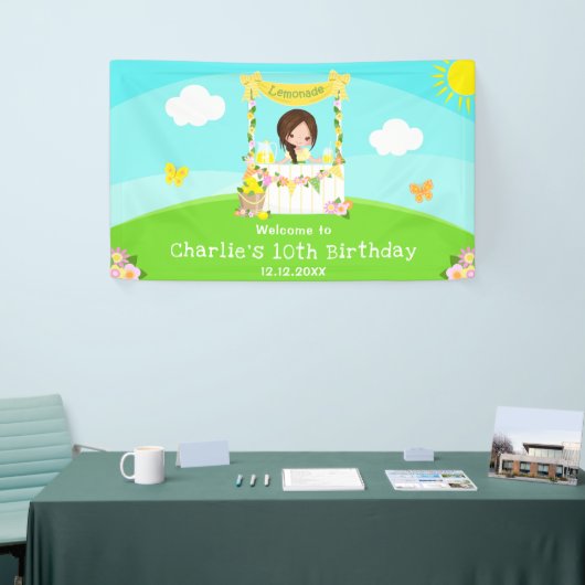 Lemonade Bruin Haar Meisje Verjaardag Welkom Spandoek (Beurs)