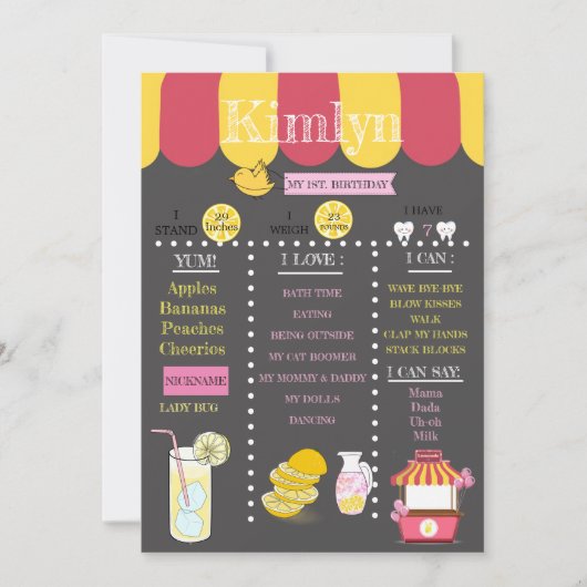 Lemonade Chalkboard 1st Birthday Party Save The Date (Voorkant)