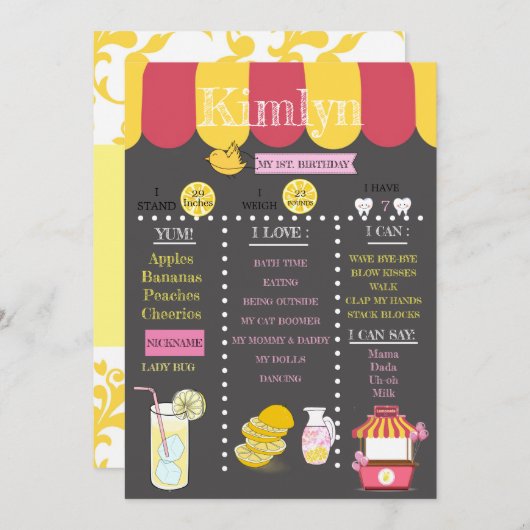 Lemonade Chalkboard 1st Birthday Party Save The Date (Voorkant / Achterkant)